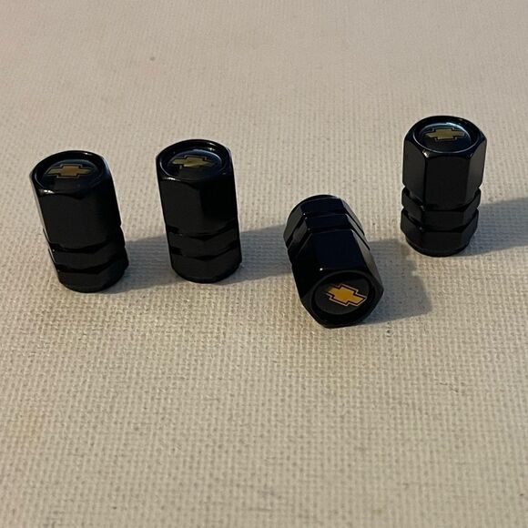 Chevrolet Logo valve Stem caps in black set of 4 NWT - Picture 3 of 4